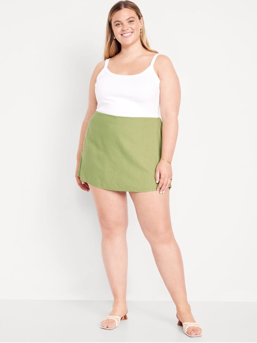 Old Navy Dandelion Leaf High-Waisted Faux-Wrap Linen-Blend Mini Skort
